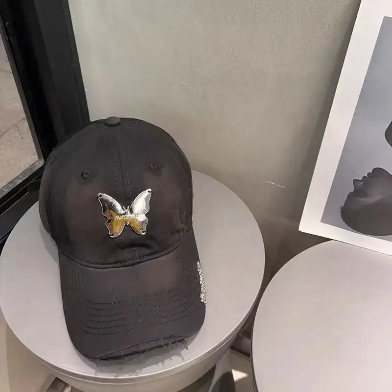 Ins Metal Bow Baseball Cap Wash Denim Peaked Spring Sun Protection Hat