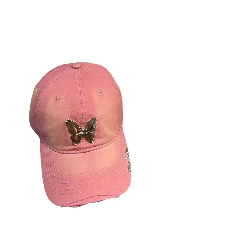 Ins Metal Bow Baseball Cap Wash Denim Peaked Spring Sun Protection Hat