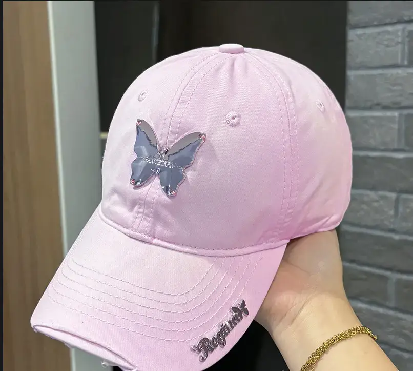 Ins Metal Bow Baseball Cap Wash Denim Peaked Spring Sun Protection Hat