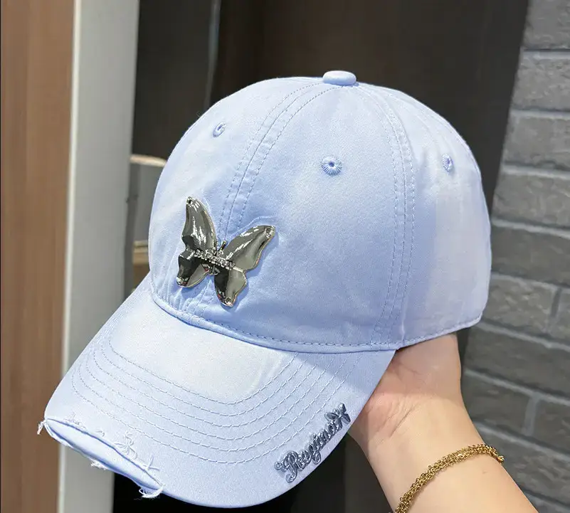 Ins Metal Bow Baseball Cap Wash Denim Peaked Spring Sun Protection Hat