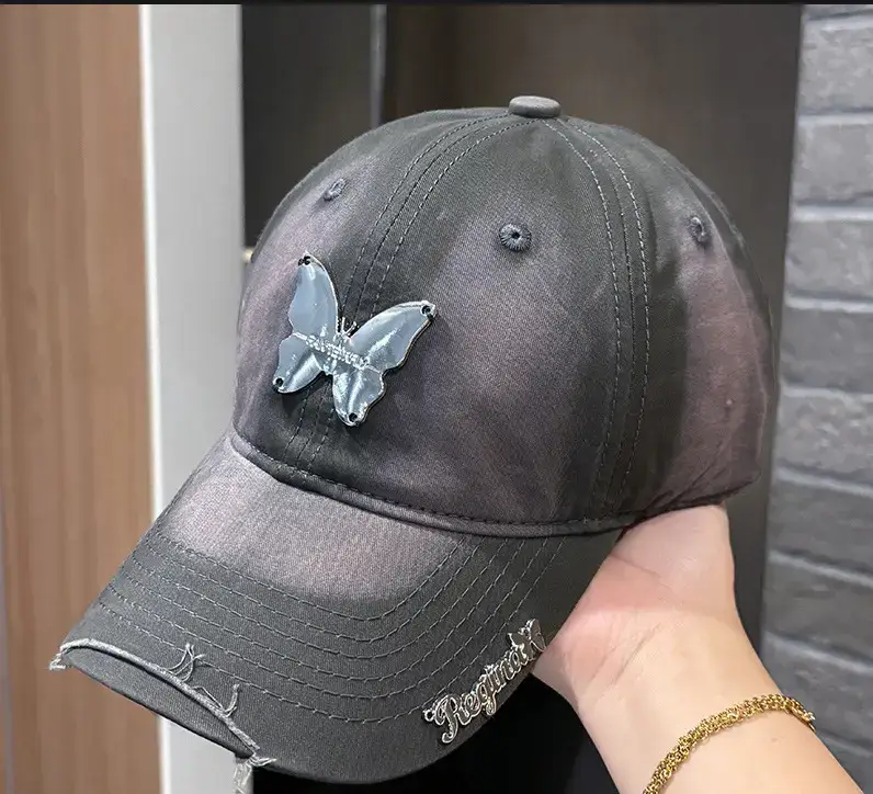 Ins Metal Bow Baseball Cap Wash Denim Peaked Spring Sun Protection Hat