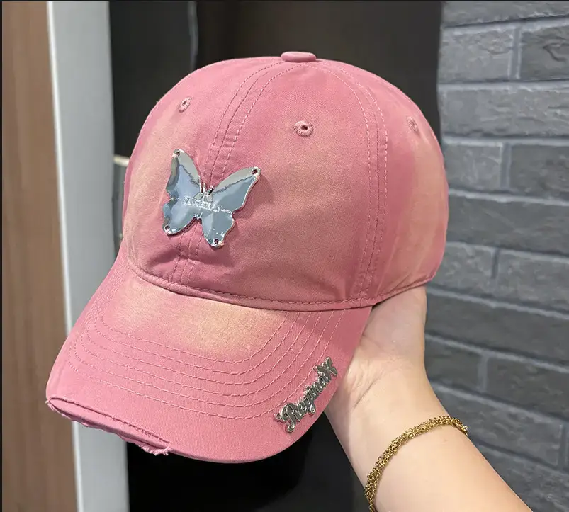 Ins Metal Bow Baseball Cap Wash Denim Peaked Spring Sun Protection Hat
