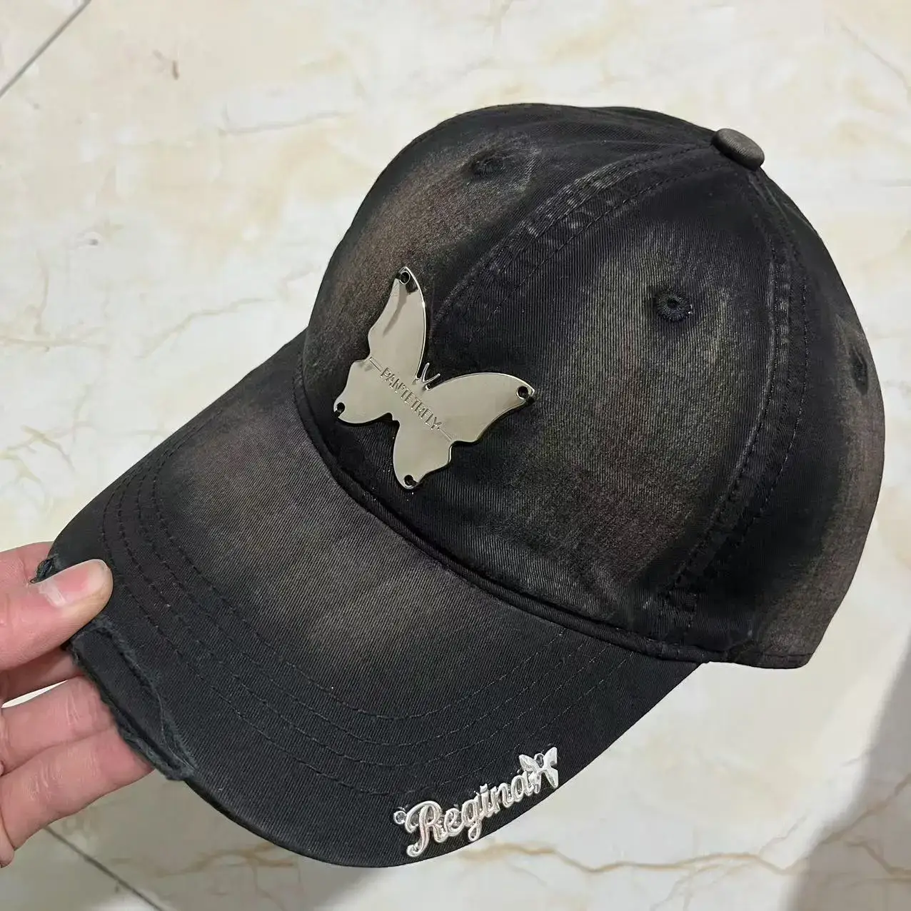 Ins Metal Bow Baseball Cap Wash Denim Peaked Spring Sun Protection Hat
