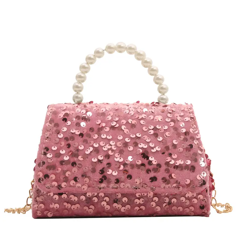 Women's Sequin Handbag with Pearl Handle - Image 10