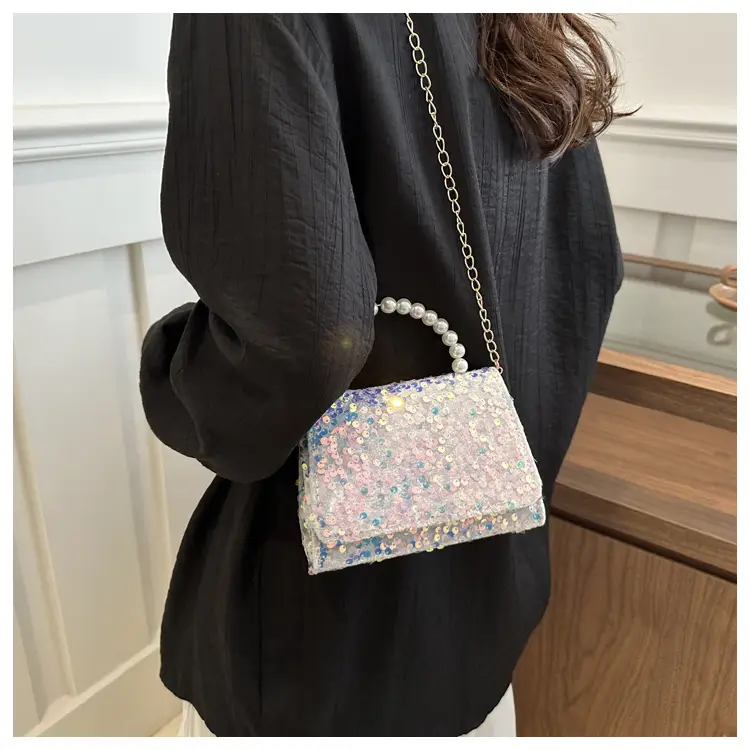 Women's Sequin Handbag with Pearl Handle — feature 10