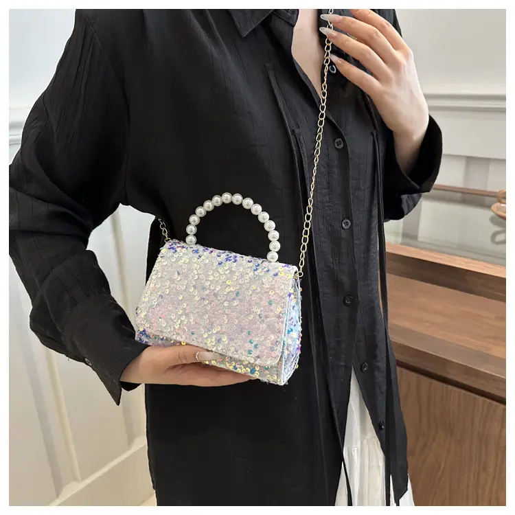 Women's Sequin Handbag with Pearl Handle — feature 12