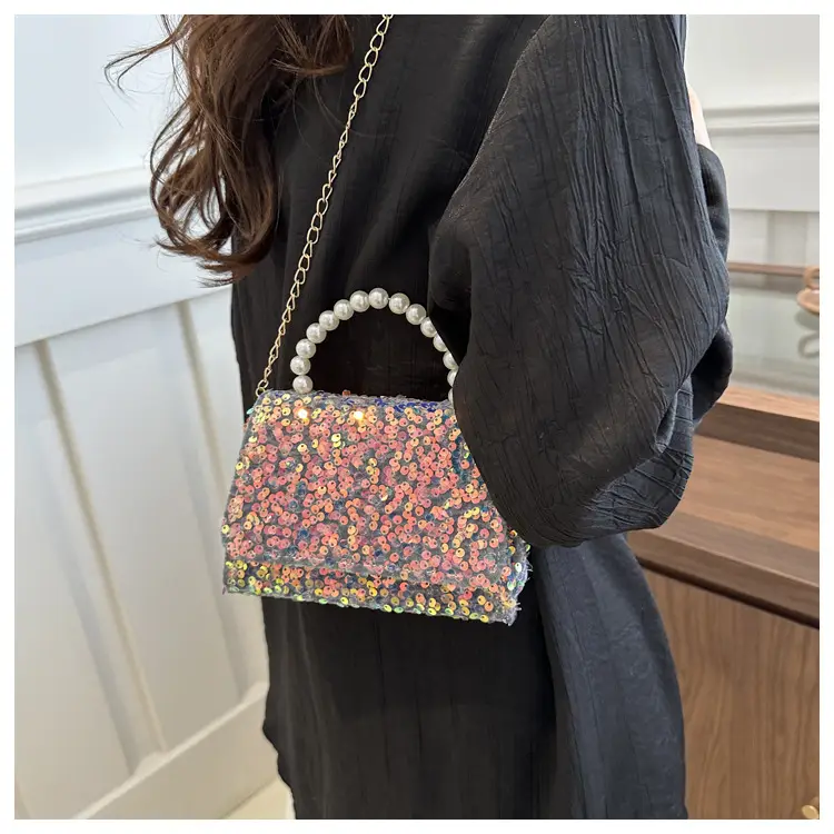 Women's Sequin Handbag with Pearl Handle — feature 13
