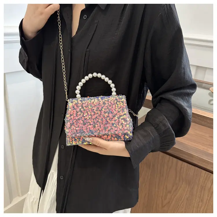 Women's Sequin Handbag with Pearl Handle — feature 14