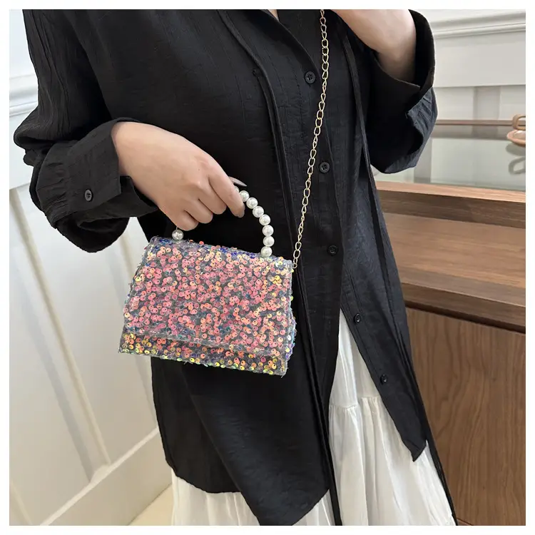 Women's Sequin Handbag with Pearl Handle — feature 15