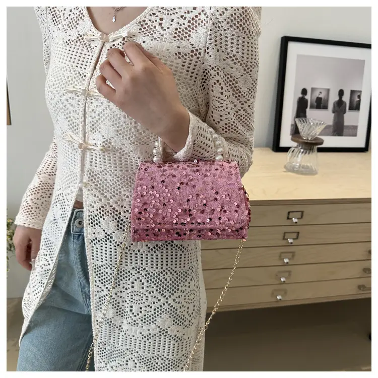 Women's Sequin Handbag with Pearl Handle — feature 16