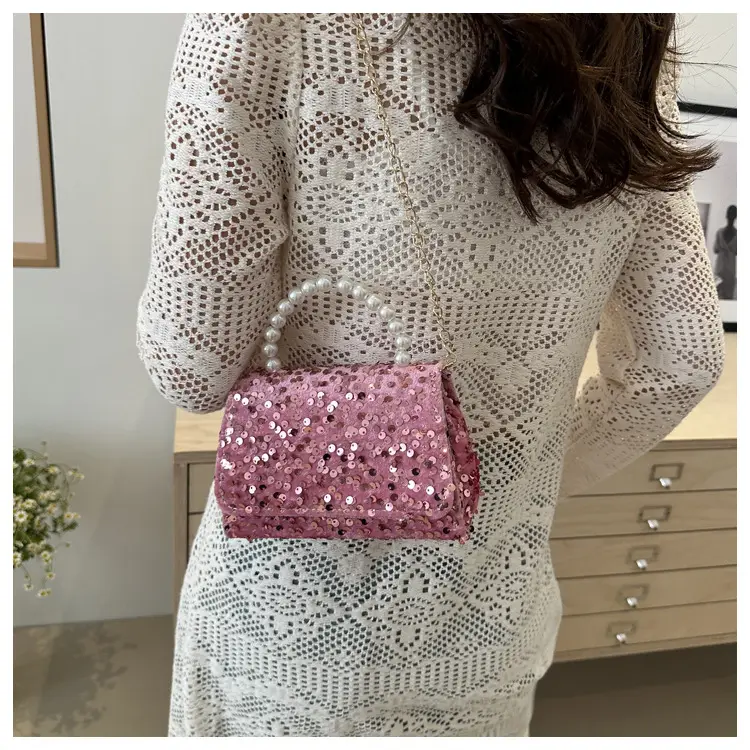 Women's Sequin Handbag with Pearl Handle — feature 17