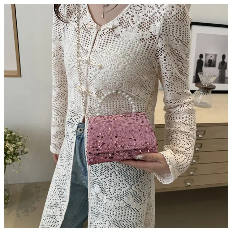 Women's Sequin Handbag with Pearl Handle — feature 18