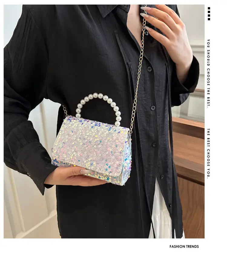 Women's Sequin Handbag with Pearl Handle — feature 2