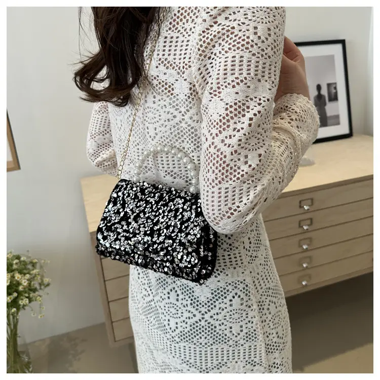 Women's Sequin Handbag with Pearl Handle — feature 20