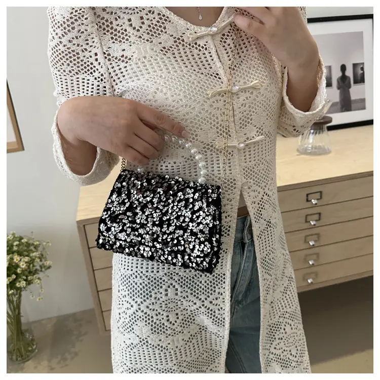 Women's Sequin Handbag with Pearl Handle — feature 21