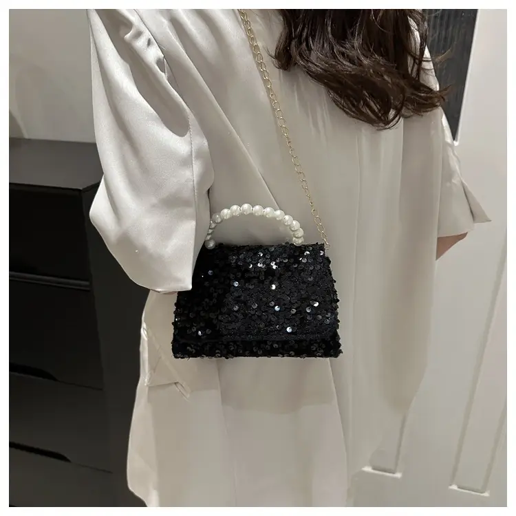 Women's Sequin Handbag with Pearl Handle — feature 23