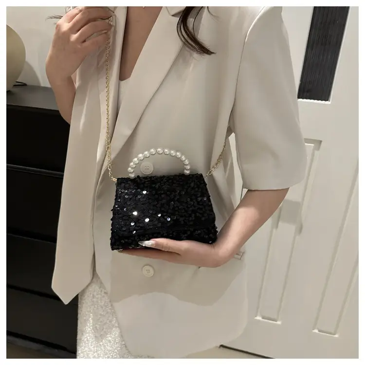 Women's Sequin Handbag with Pearl Handle — feature 24