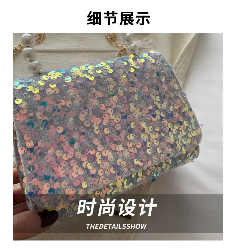 Women's Sequin Handbag with Pearl Handle — feature 4