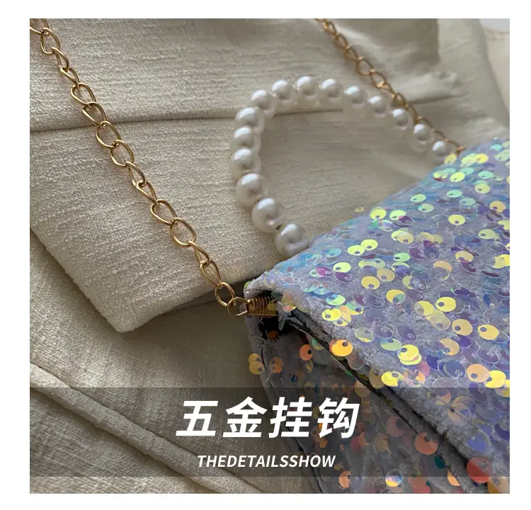 Women's Sequin Handbag with Pearl Handle — feature 6