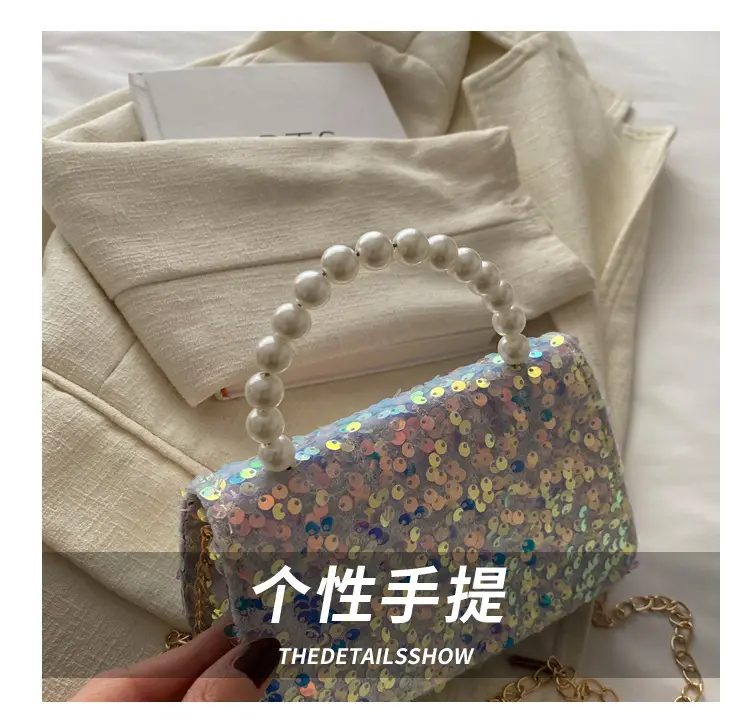 Women's Sequin Handbag with Pearl Handle — feature 7