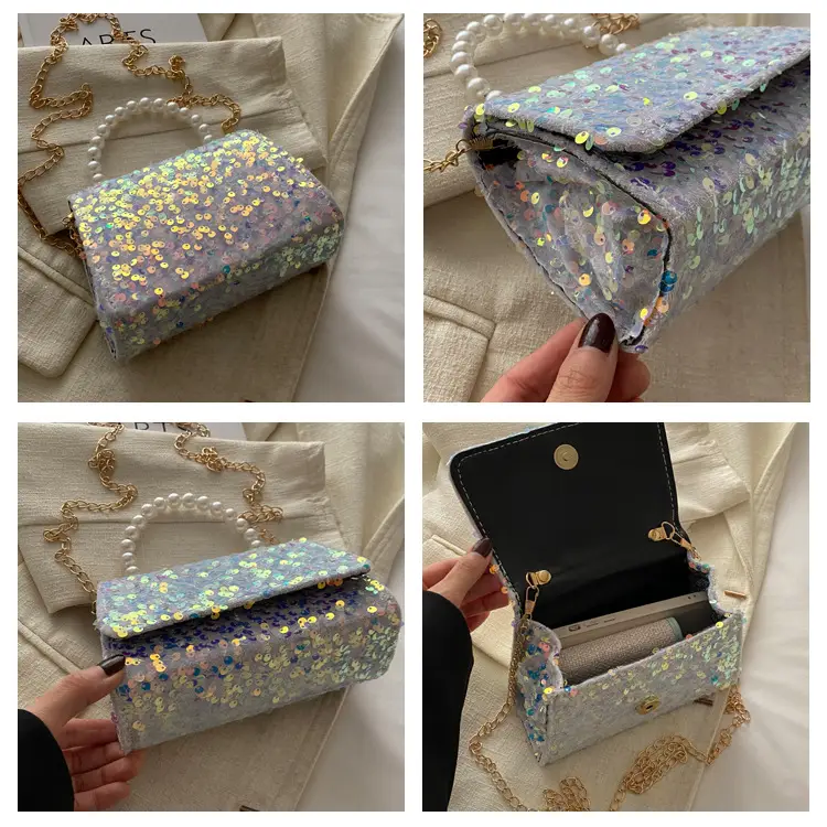 Women's Sequin Handbag with Pearl Handle — feature 9