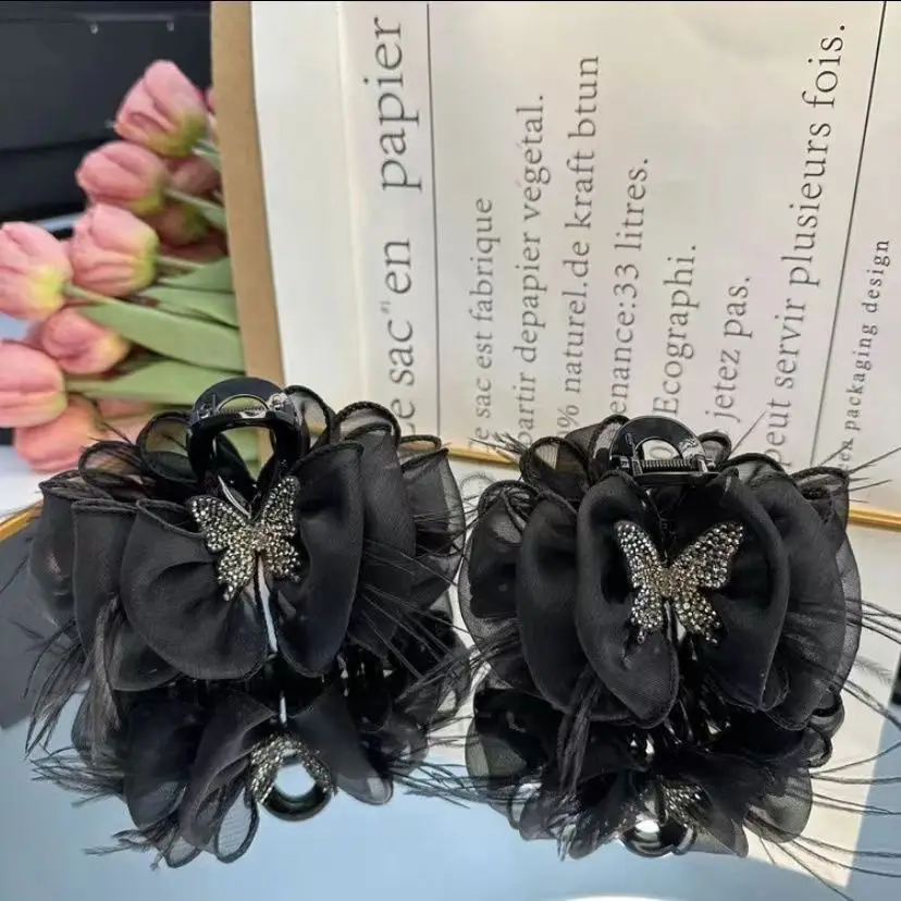 Black Butterfly Hair Clip 8cm Base for Women