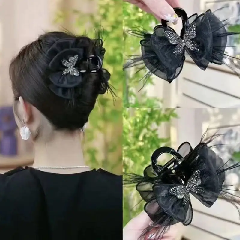 Black Butterfly Hair Clip 8cm Base for Women