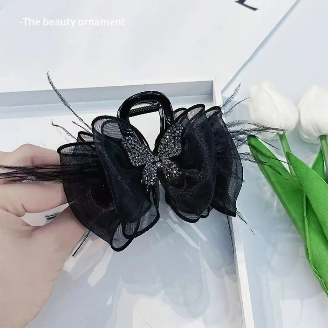 Black Butterfly Hair Clip 8cm Base for Women