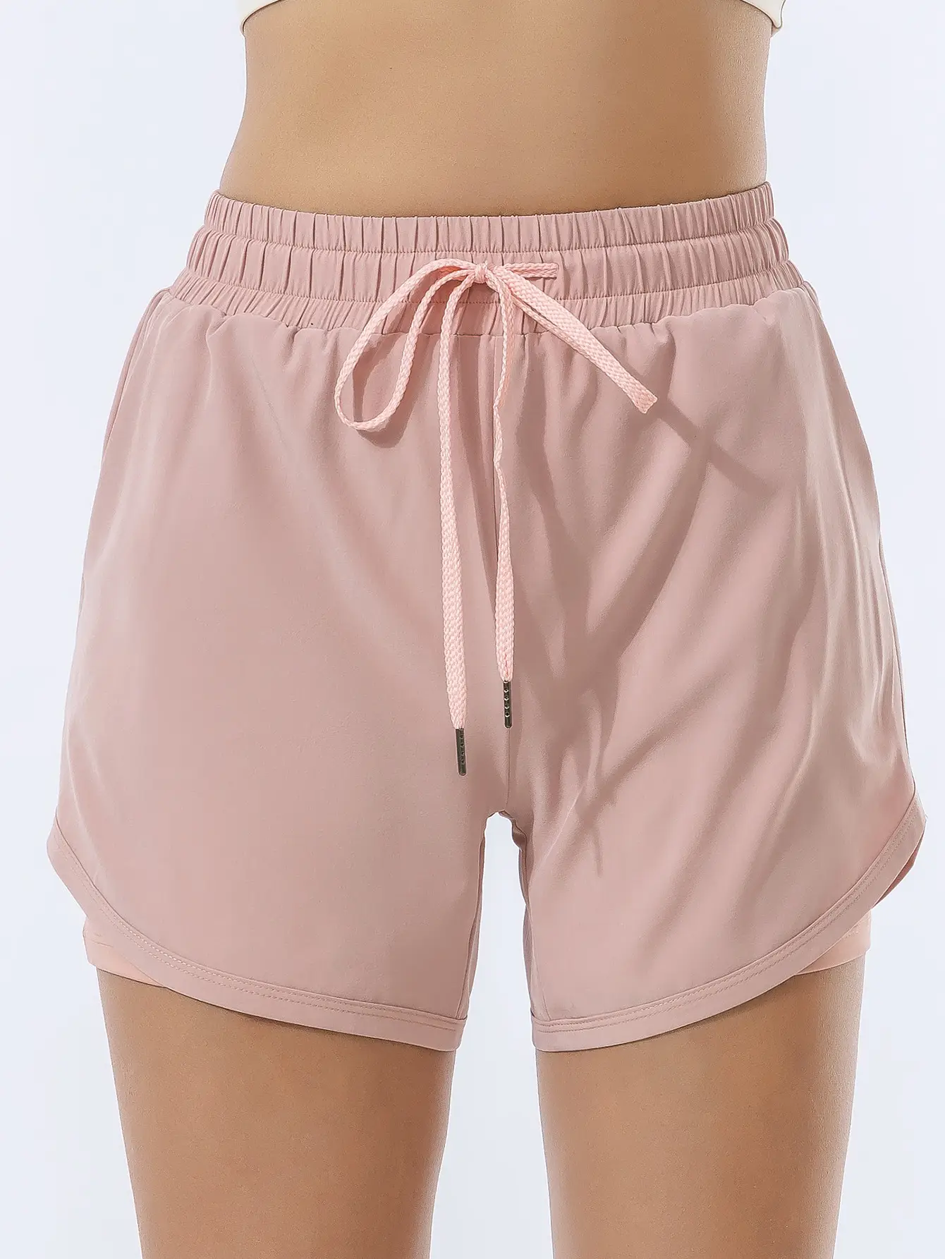 Women's Pink Elastic Waist Sports Shorts