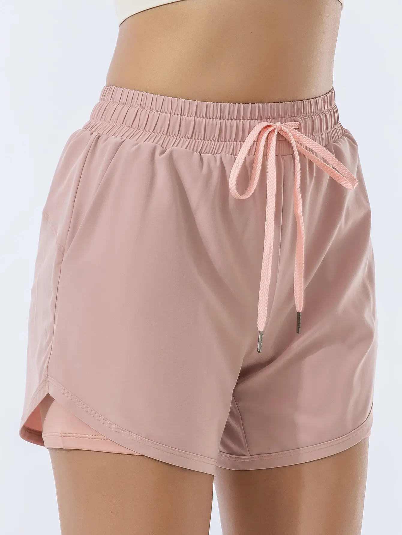 Women's Pink Elastic Waist Sports Shorts