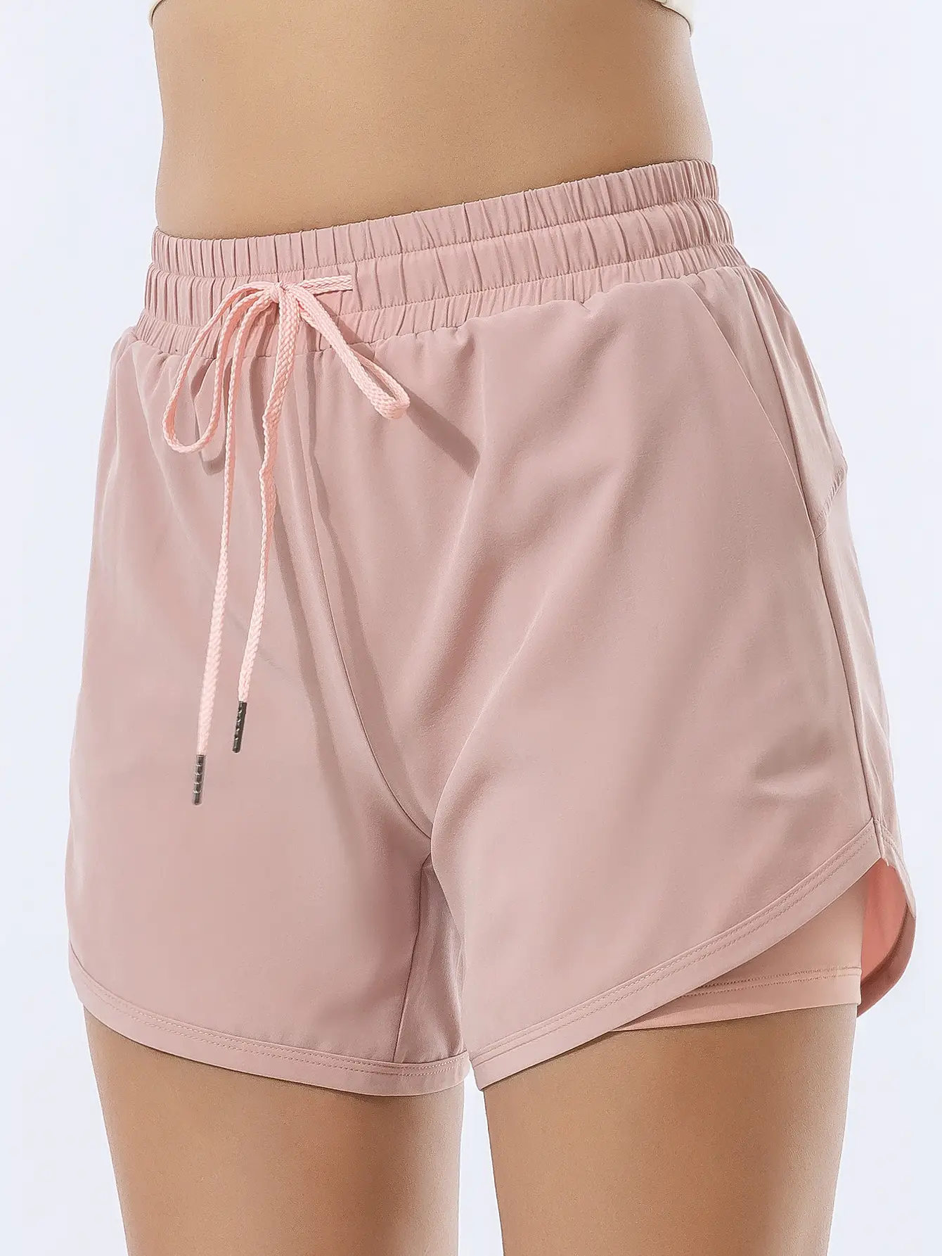 Women's Pink Elastic Waist Sports Shorts