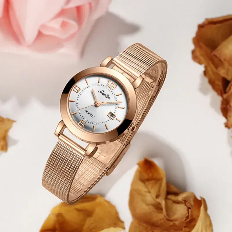 Luxury Rose Gold Women's Watch with Black Dial