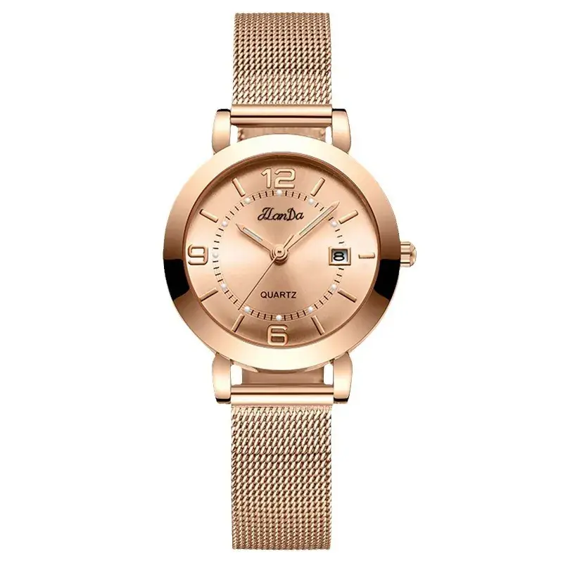 Luxury Rose Gold Women's Watch with Black Dial