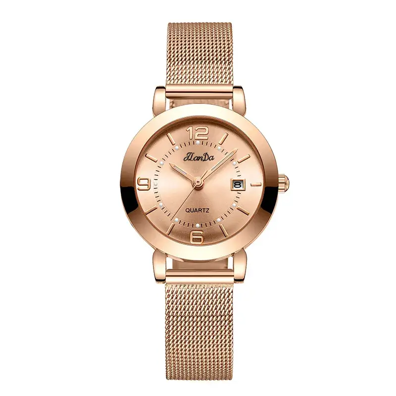 Luxury Rose Gold Women's Watch with Black Dial