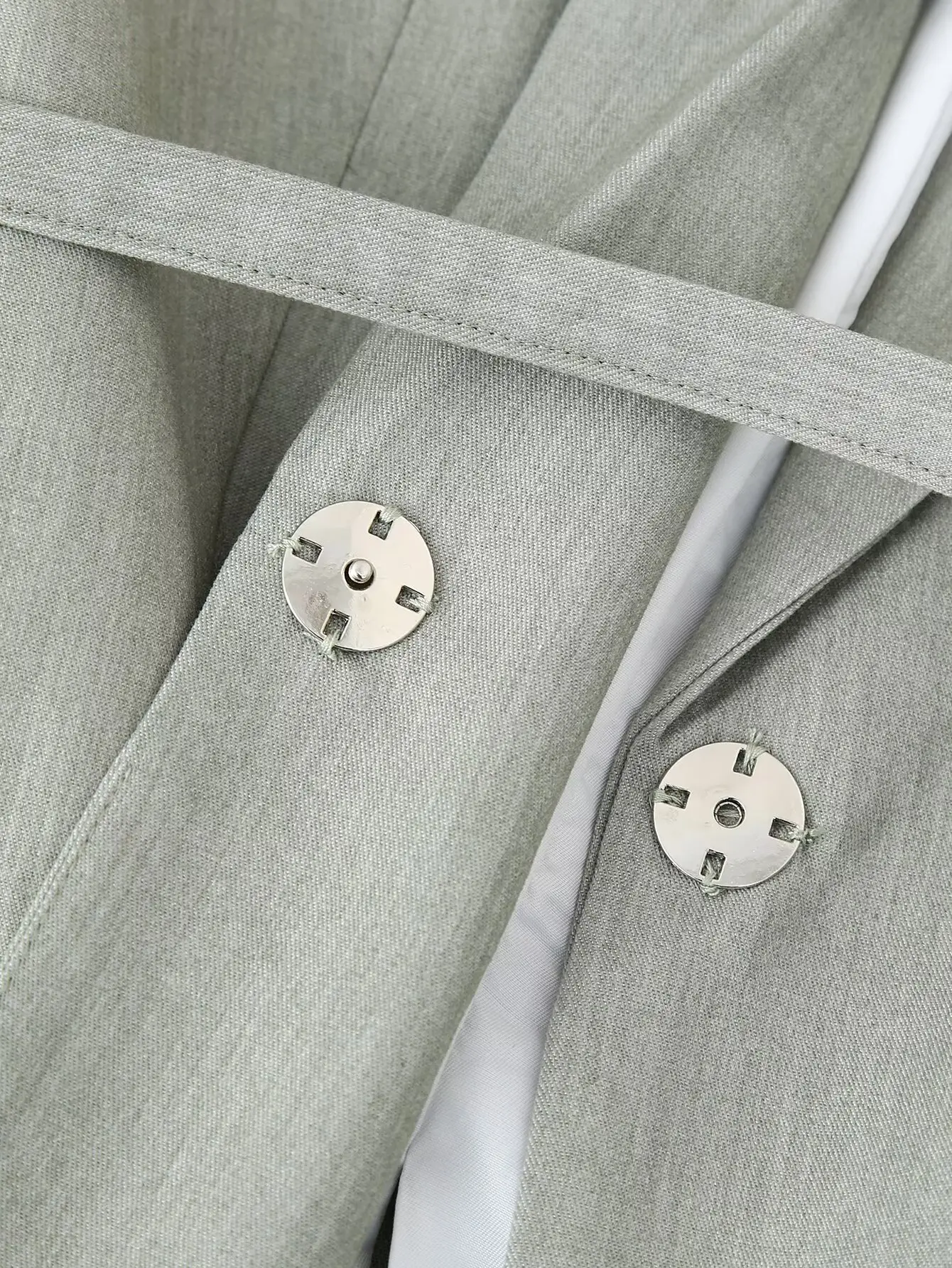 Women 2-Piece Grey Belted Suit Jacket & Shorts Set — feature 15