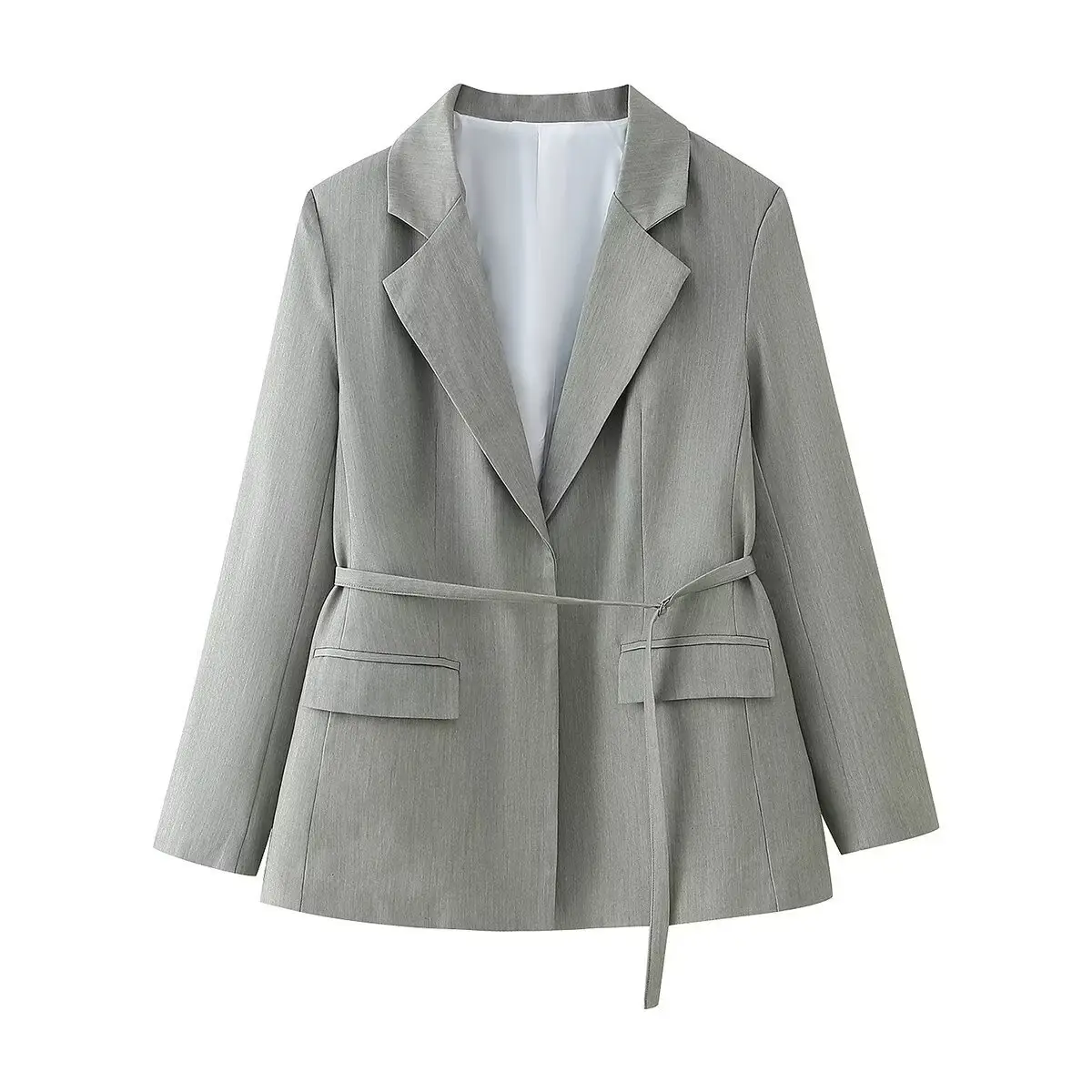 Women 2-Piece Grey Belted Suit Jacket & Shorts Set — feature 5
