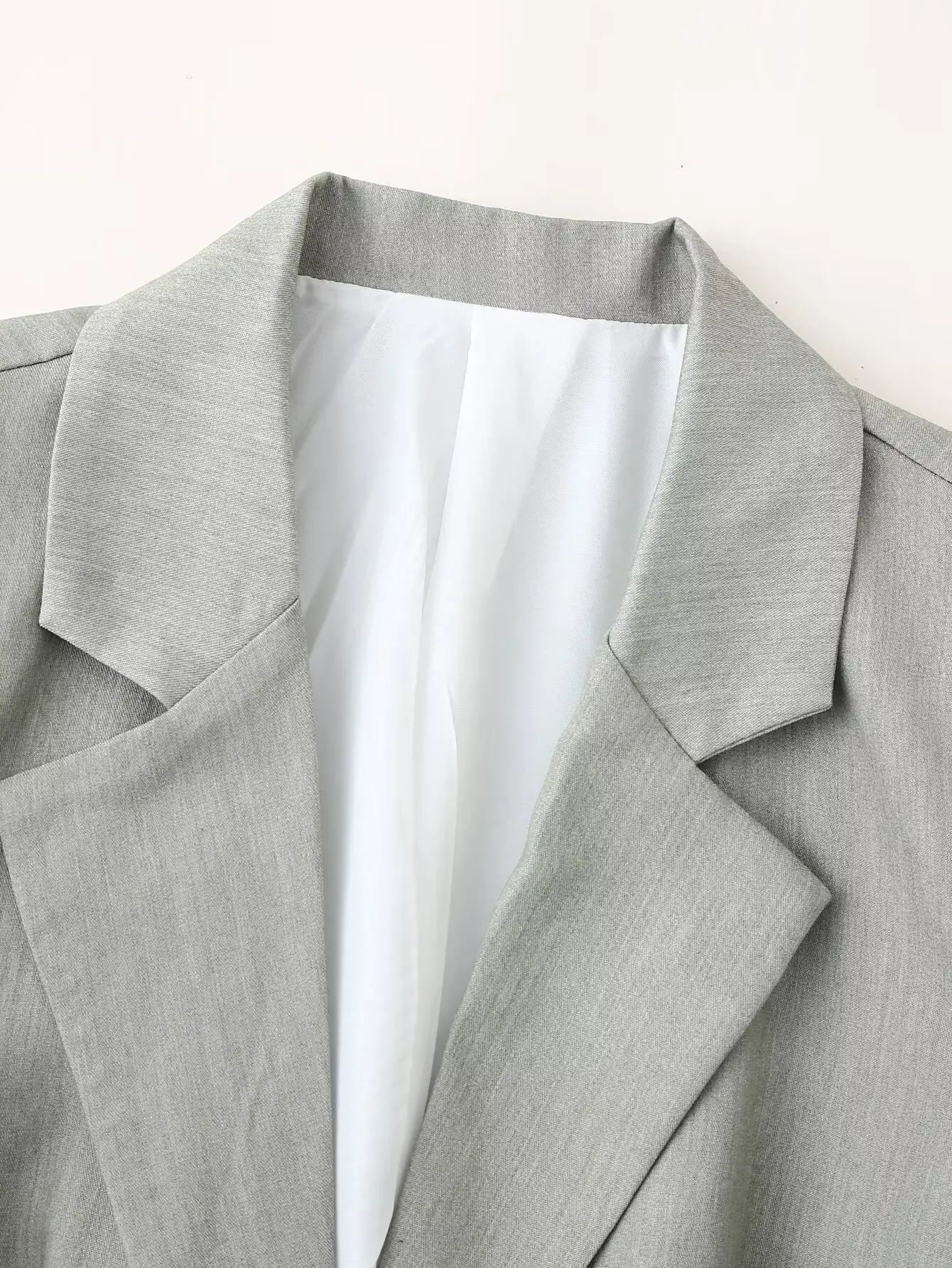 Women 2-Piece Grey Belted Suit Jacket & Shorts Set — feature 7