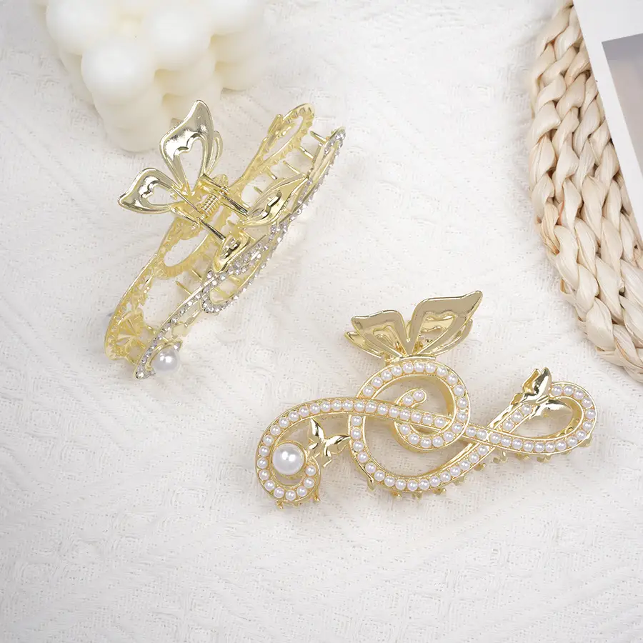 Gold Korean Rhinestone Hairpin Clip Pearl Grab Clip — feature 10
