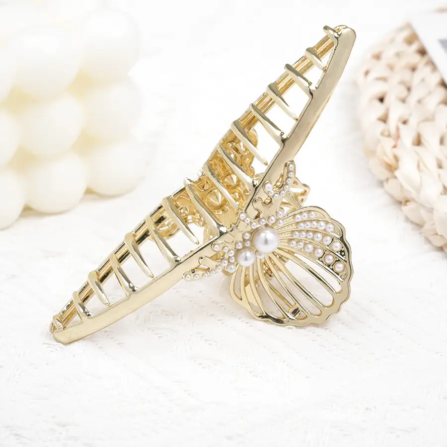 Gold Korean Rhinestone Hairpin Clip Pearl Grab Clip — feature 11