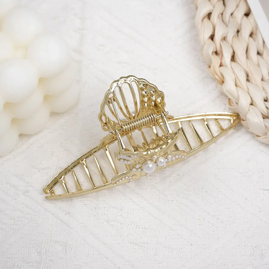 Gold Korean Rhinestone Hairpin Clip Pearl Grab Clip — feature 12