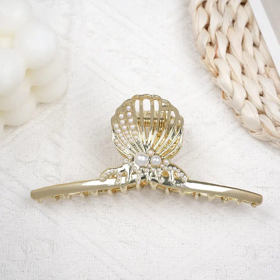 Gold Korean Rhinestone Hairpin Clip Pearl Grab Clip — feature 13