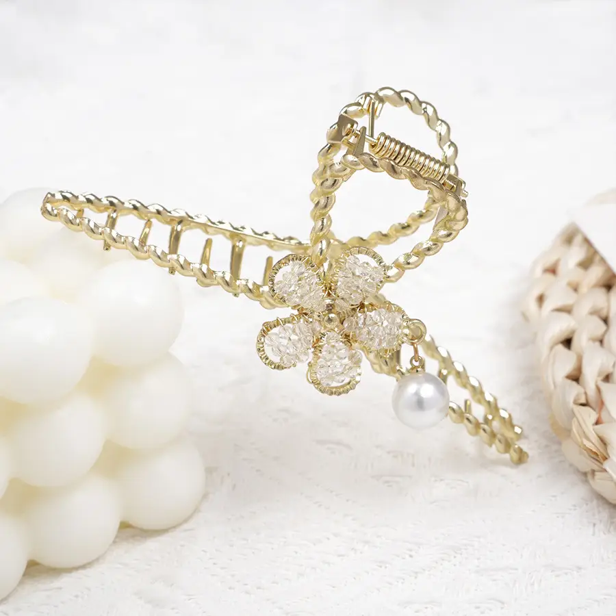 Gold Korean Rhinestone Hairpin Clip Pearl Grab Clip — feature 14