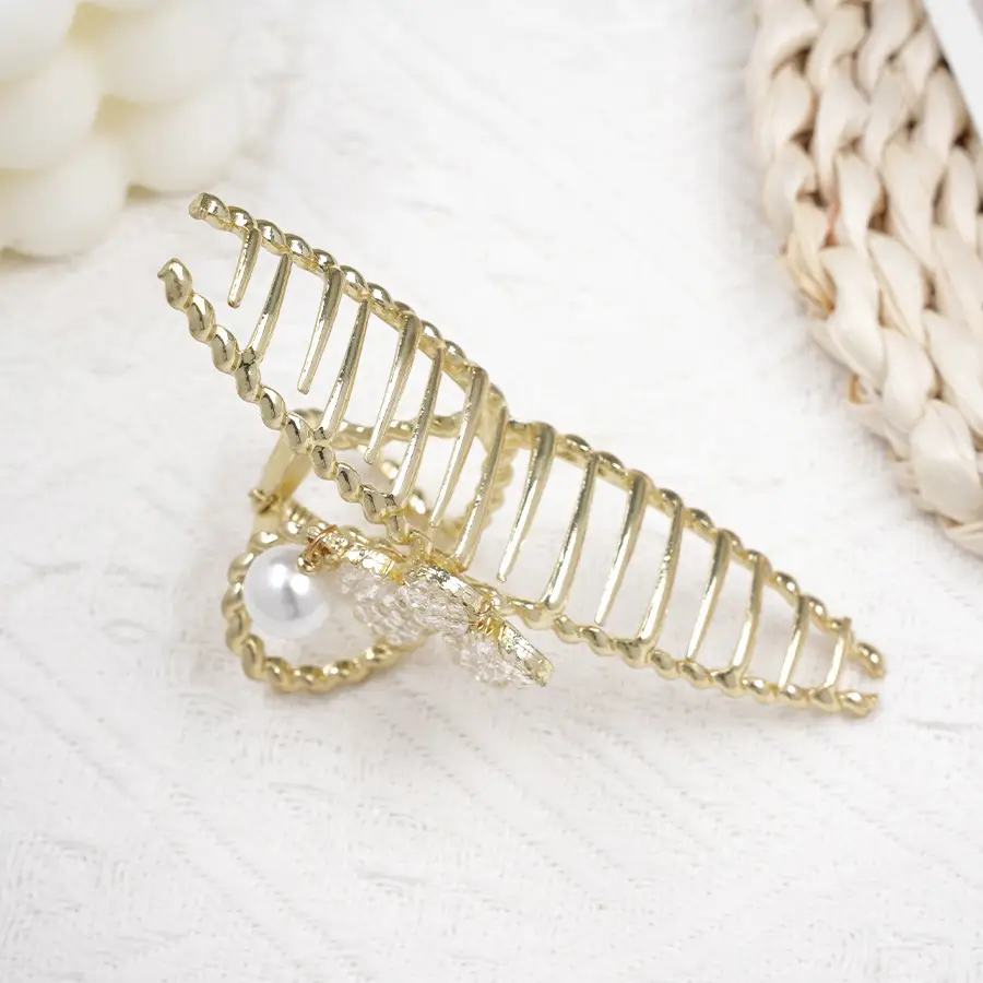 Gold Korean Rhinestone Hairpin Clip Pearl Grab Clip — feature 15