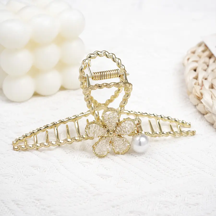 Gold Korean Rhinestone Hairpin Clip Pearl Grab Clip — feature 16