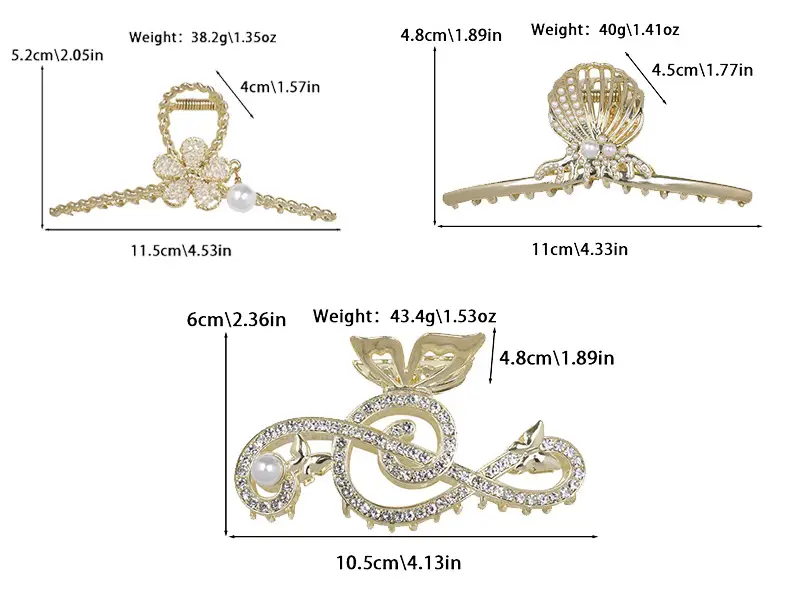 Gold Korean Rhinestone Hairpin Clip Pearl Grab Clip — feature 2