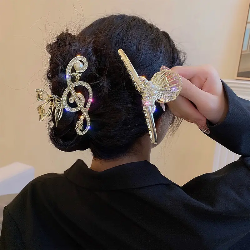 Gold Korean Rhinestone Hairpin Clip Pearl Grab Clip — feature 4