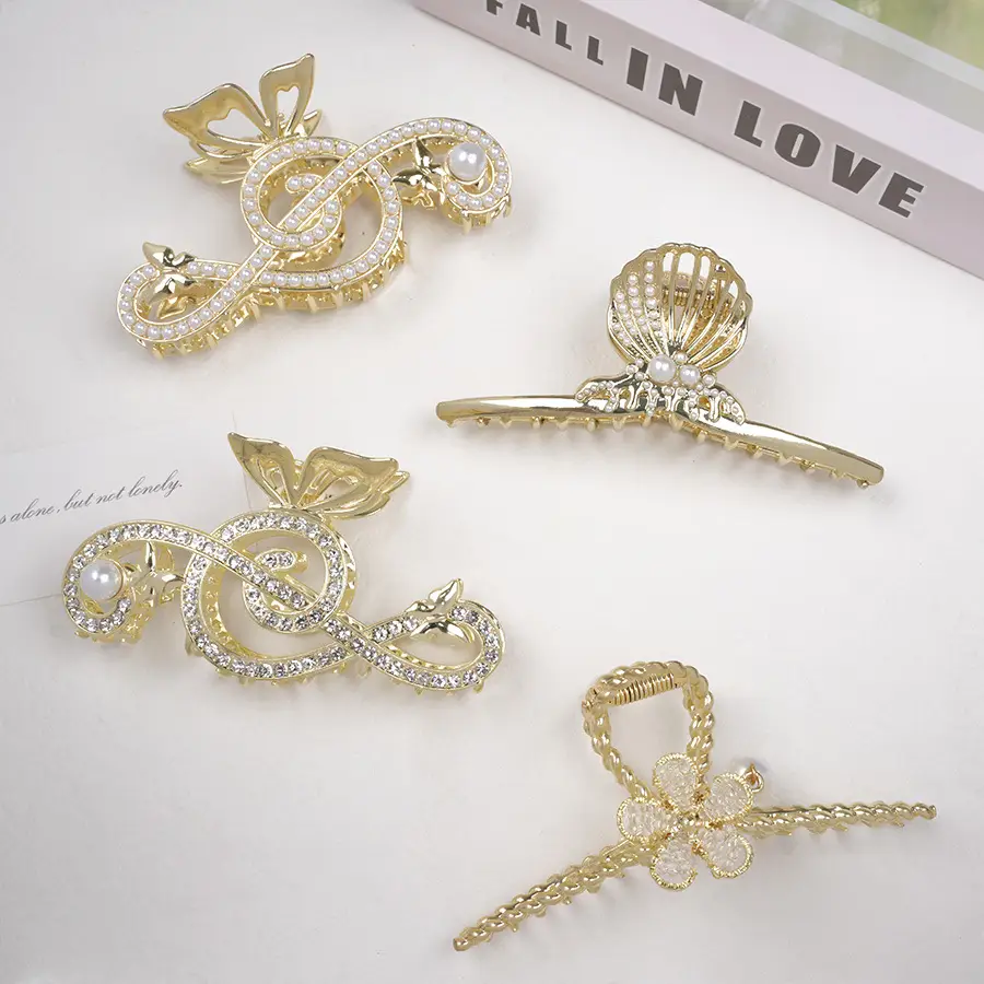 Gold Korean Rhinestone Hairpin Clip Pearl Grab Clip — feature 7