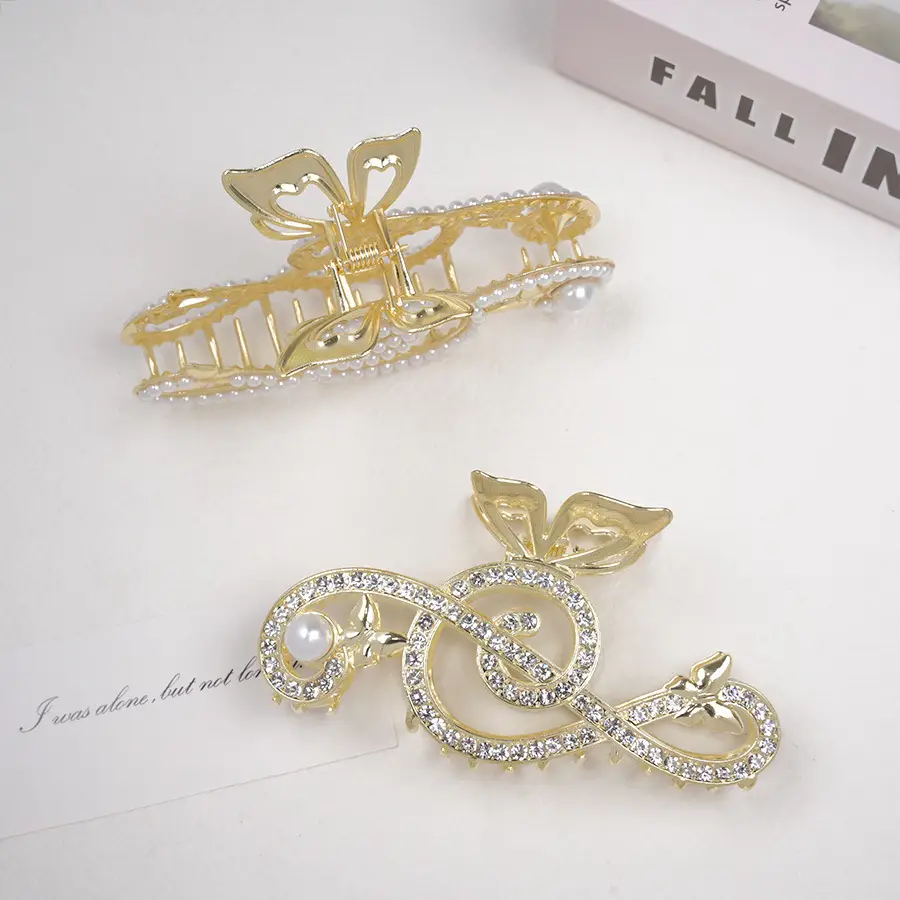 Gold Korean Rhinestone Hairpin Clip Pearl Grab Clip — feature 8