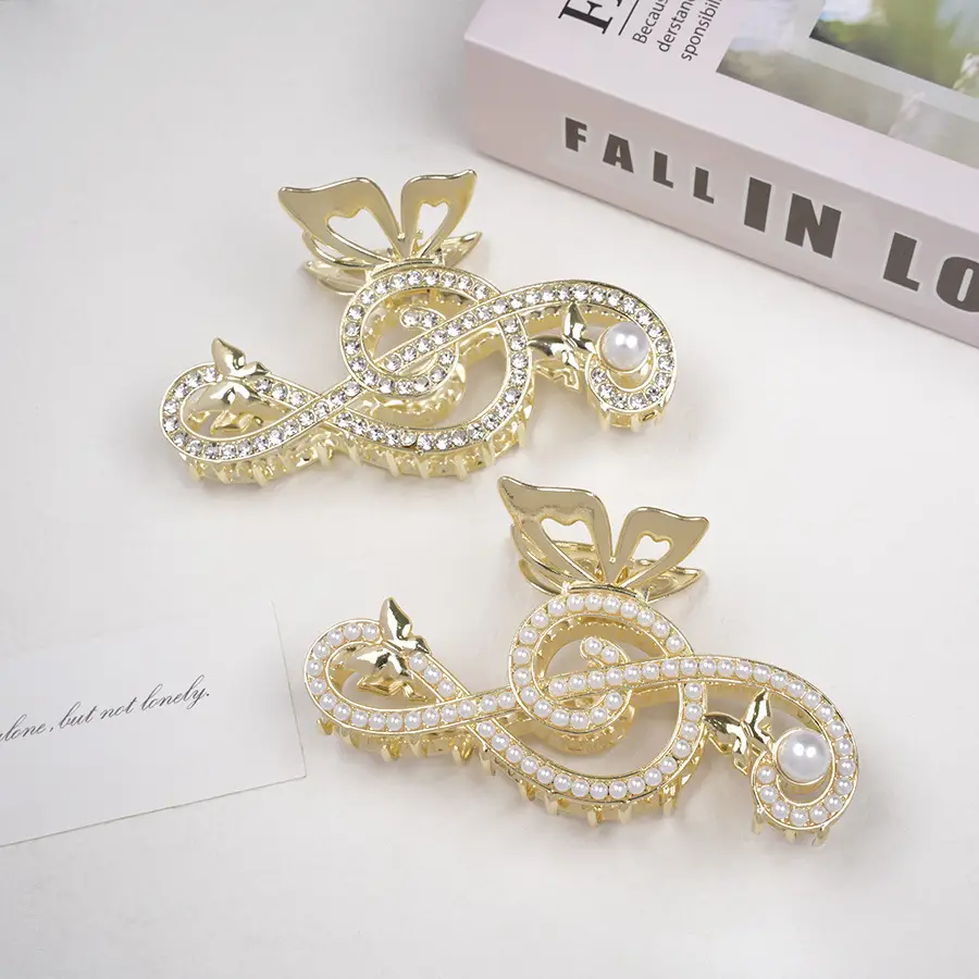 Gold Korean Rhinestone Hairpin Clip Pearl Grab Clip — feature 9