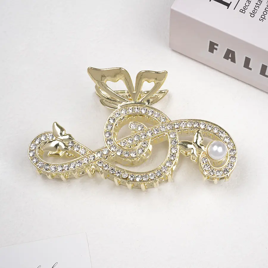 Gold Korean Rhinestone Hairpin Clip Pearl Grab Clip